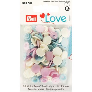 393007 Prym Love Druckknopf Color KST 12,4 mm rosa/hellblau/perle - KTE á 30 ST