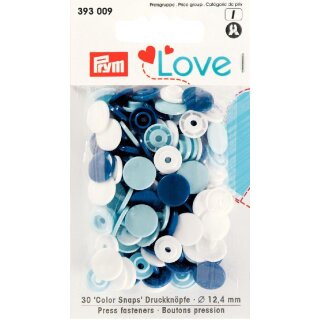 393009 Prym Love Druckknopf Color KST 12,4 mm blau/weiß/hellblau - KTE á 30 ST