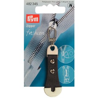 Abverkauf - 482345 Fashion-Zipper Leder-Zupfer Leder/Metall grau KTE á 1 St