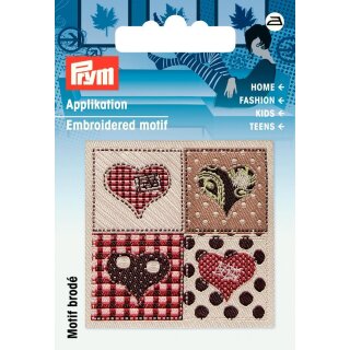 926049 Applikation Exklusiv Handmade Label Herzen braun/beige - KTE á 1 ST