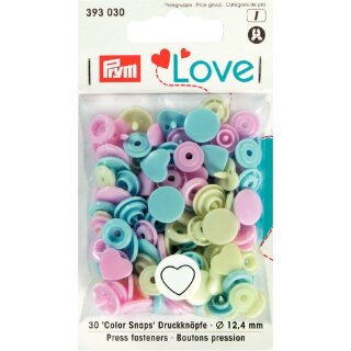 393030 Prym Love Druckknopf Color Herz 12,4 mm rosa/grün/hellblau - KTE á 30 ST