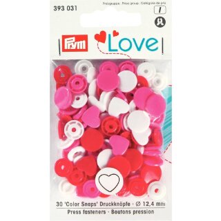 393031 Prym Love Druckknopf Color Herz 12,4 mm rot/weiß/pink - KTE á 30 ST