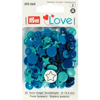 393060 Prym Love Druckknopf Color Stern 12,4 mm blau/türkis/tinte - KTE á 30 St