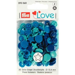 393060 Prym Love Druckknopf Color Stern 12,4 mm blau/türkis/tinte - KTE á 30 St