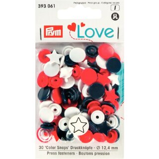 393061 Prym Love Druckknopf Color Stern 12,4 mm rot/weiß/marine - KTE á 30 ST