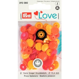 393080 Prym Love Druckknopf Color Blume 13,6 mm gelb/rot/gold - KTE á 21 St