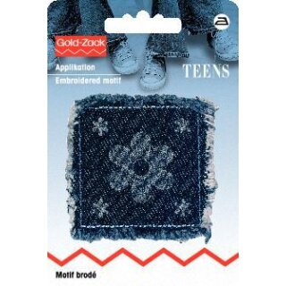 Abverkauf - 925609 Applikation Jeans quadratisch mit Blumen un