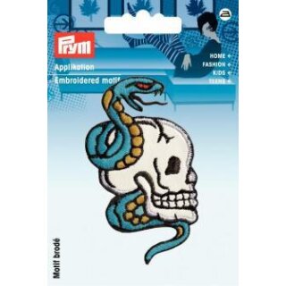 Abverkauf - 925922 Applikation Totenkopf/Schlange blau/be