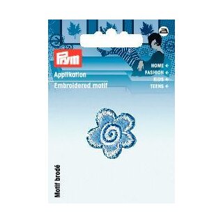Abverkauf - 925544 Applikation Blume blau/weiß