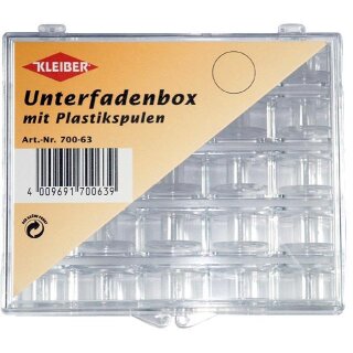 Unterfadenbox 12 cm x 10 cm / inkl. 25 Kunststoffspulen Ø 2 cm