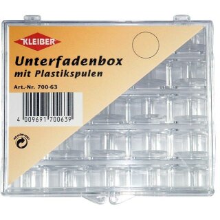 Unterfadenbox 12 cm x 10 cm / inkl. 25 Kunststoffspulen Ø 2 cm