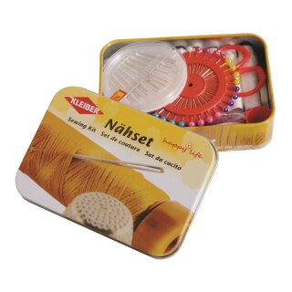 Naehset in Metalldose 11 cm x 7,5 cm x 3 cm / gelb - Restbestand
