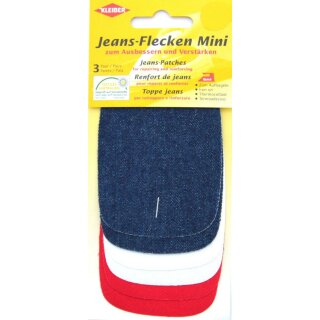 Jeans-Flecken Mini 9 x 7 cm / 2x dunkelblau, 2x weiß, 2x rot