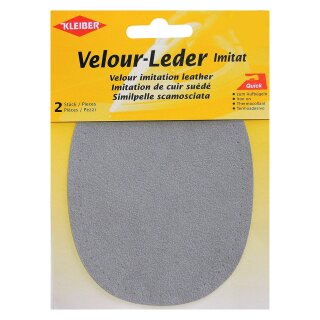 Velours-Bügelflecken oval 2x 13 cm x 10 cm / hellgrau