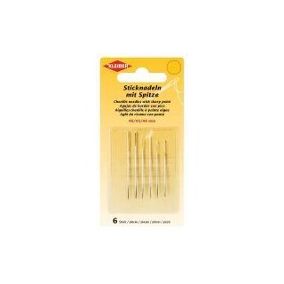 Sticknadeln mit Spitze, mit Goldöhr 6 Stk. / Länge 40, 45, 48 mm / sortiert