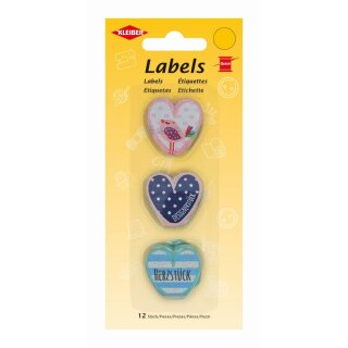 Labels in Herzform 12 Stück / 2,5 x 2,5 cm