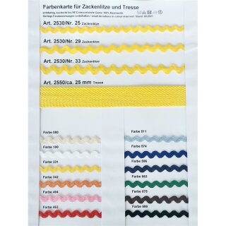 Zackenlitze mercerisiert 2530 25 mm Fb. 000 rohweiss - Brettchen á 25 m / Preis per m