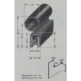 Kantenschutz 14,5mm schwarz Rundwulst oben / Preis per m / Bund á 50 m