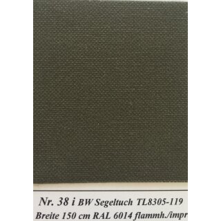 Baumwoll-Segeltuch oliv  imprägniert und flammhemmend Breite 150 cm Grammatur 780 g/m² / Preis per m / Rolle á 50 m / kein Anschnitt