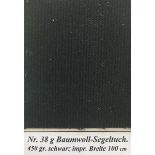Baumwoll-Segeltuch schwarz imprägniert Breite 100 cm  Grammatur 450 g/m² / Preis per m / Rolle á 50 m / kein Anschnitt