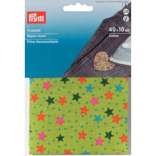 Abverkauf - 929433 Flickstoff CO 40 x 10 cm Sterne grün/bunt KTE à 0,04 m²