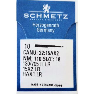 706567 - Schmetz - 130/705 H LR Nm 110 Brief á 10 Nadeln / Nadeldicke: 110 / Preis pro Karte