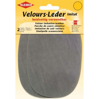 Velours-Leder Imitat beidseitig 2x 10 cm x 15 cm / mittelgrau