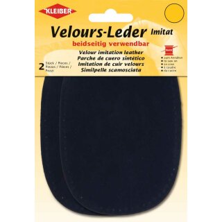 Velours-Leder Imitat beidseitig 2x 10 cm x 15 cm / marine