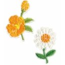 926744 Applikation recycelt Blumen weiß/orange  -...