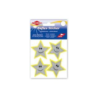Reflex-Sticker Sterne mit Gesicht 4 x Ø 5 cm / silber mit gelb