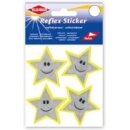 Reflex-Sticker Sterne mit Gesicht 4 x 5 cm / silber mit gelb