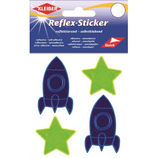 Reflex-Sticker ca. 4 m Stern gelb / 3,5 x 6 cm Rakete blau