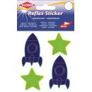 Reflex-Sticker ca. 4 m Stern gelb / 3,5 x 6 cm Rakete blau