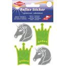 Reflex-Sticker 4,5- 5-5 cm / je 2 Krone gelb und Pferd...
