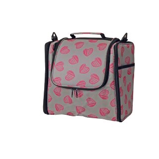 Garn- und Strickzubehörtasche groß  Herzen pink / grau
