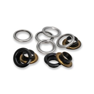 542541 Ösen mit Scheiben MS 11mm schwarz-silberfarbig - KTE á 20 ST