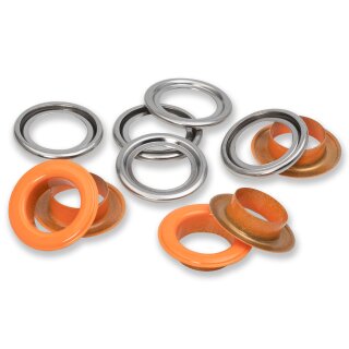 542566 Ösen mit Scheiben MS 14mm orange-silberfarbig - KTE á 15 ST