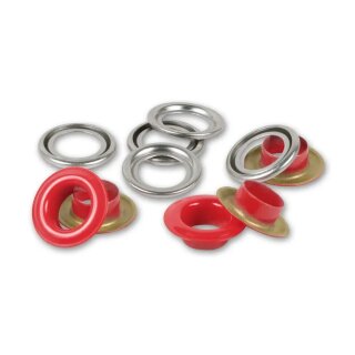 542522 Ösen mit Scheiben, 8 mm, rot/silberfarbig - KTE á 32 St