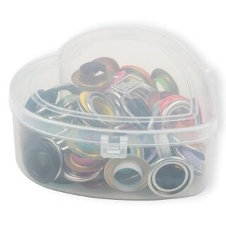 542622 Ösen mit Scheiben, bunt, in Herzbox, 14 mm - KTE á 44 St