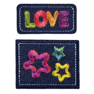 921491 Applikation Jeans LOVE, mehrfarbig - KTE á 2 St