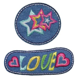 921492 - Applikation Jeans Sterne, mehrfarbig - KTE á 1 St