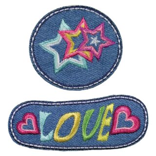 921492 Applikation Jeans Sterne, mehrfarbig - KTE á 2 St