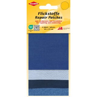 Flickstoffe Zephir / Jeans 4x 10x15 cm / weiß, blau, schwarz, jeans