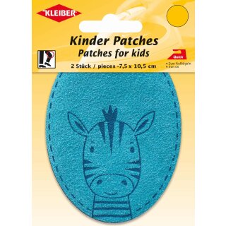 Kinder Bügel-Patch / Zebra 2x 7,5 x 10,5 cm / hellblau