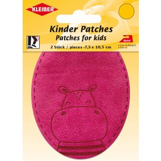 Kinder Bügel-Patch / Nilpferd 2x 7,5 x 10,5 cm / pink