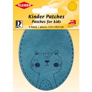 Kinder Bügel-Patch / Katze 2x 7,5 x 10,5 cm / blau