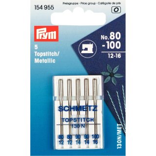 154955 Nähmaschinennadeln Topstitch/Metallic 80-100 - KTE á 5 ST