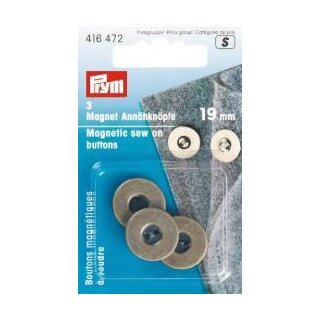 416472 Magnet-Annähknöpfe 19 mm altmessing - KTE á 3 ST