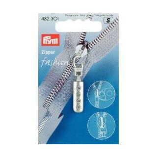482301 Fashion-Zipper Strass silberfarbig matt - KTE á 1 ST