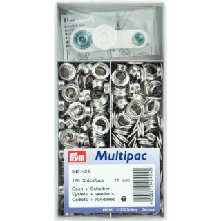 542424 Ösen und Scheiben MS 11,0 mm silberfarbig - DOS á 120 ST